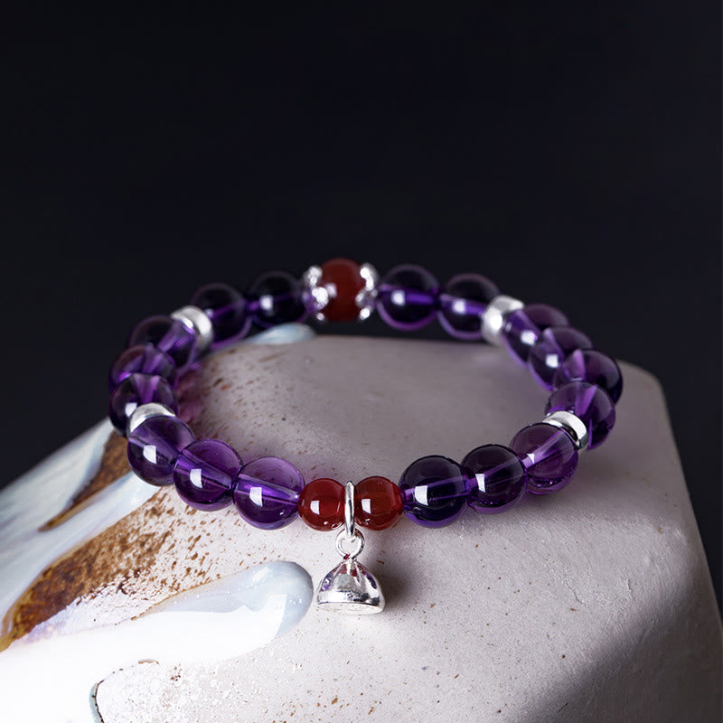 8 mm Amethyst-Rot-Achat-Sterlingsilber-Positivarmband