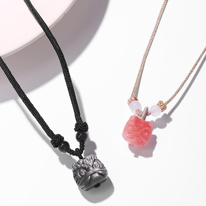 Silver Sheen Obsidian Red Agate Protection Necklace Pendant