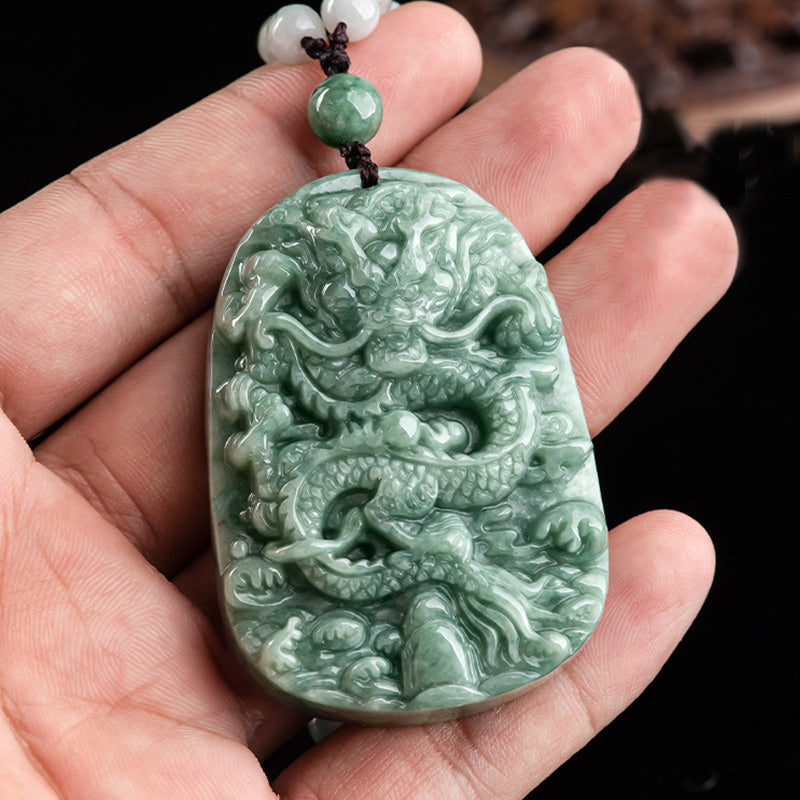 Handgemachte Jade-Drachen-Wohlstandskette mit 6 mm Perlen