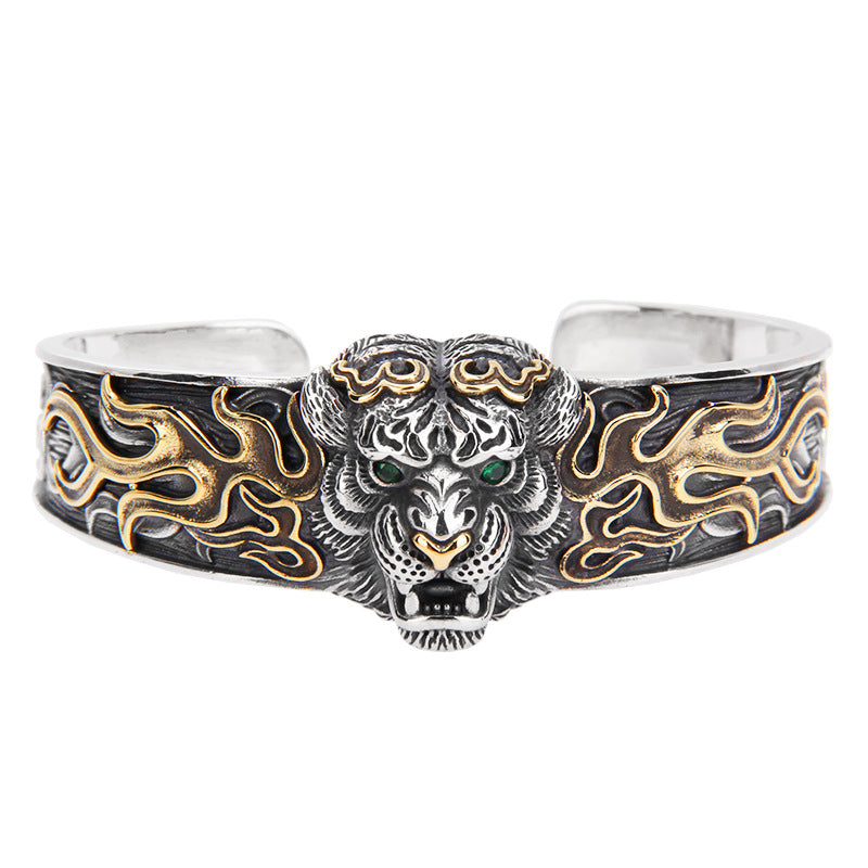 Verstellbares Schutzarmband aus 925er Sterlingsilber mit chinesischem Sternzeichen Tiger