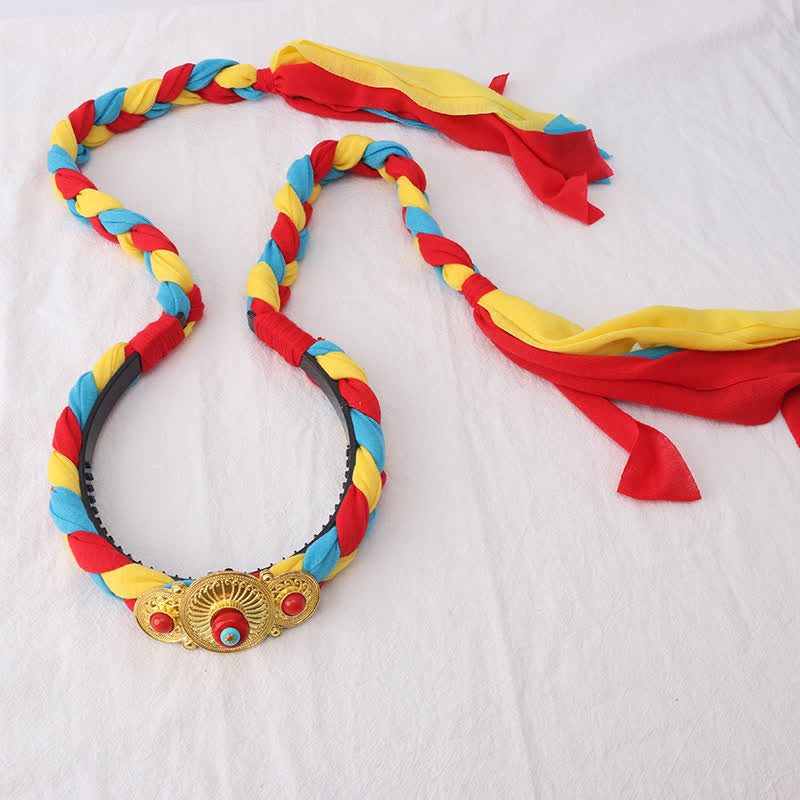 Spirituelles Haar-Accessoire aus Kupfer mit bunten tibetischen Quastenperlen