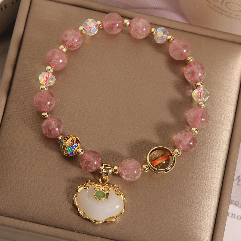 Strawberry Quartz Healing Bracelet with Chinese Lock Charm