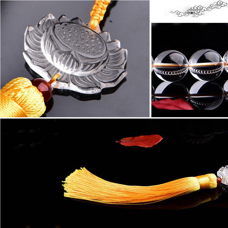 Meditationsarmband mit Lotus-Motiv, 14 mm, aus weißem Kristall