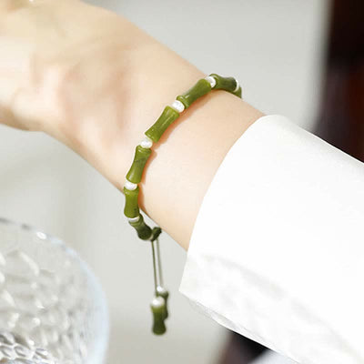 Spirituelles Armband aus natürlichem Peridot mit Bambusmuster für Liebe und Frieden
