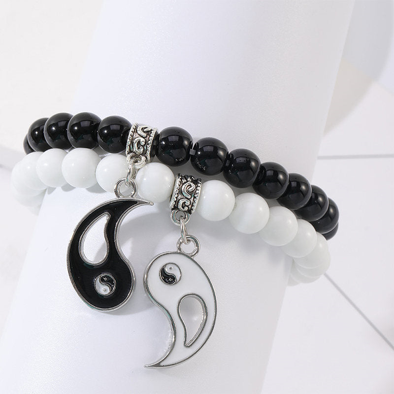 8 mm Yin-Yang-Armband mit schwarzem Onyx und weißem Türkis