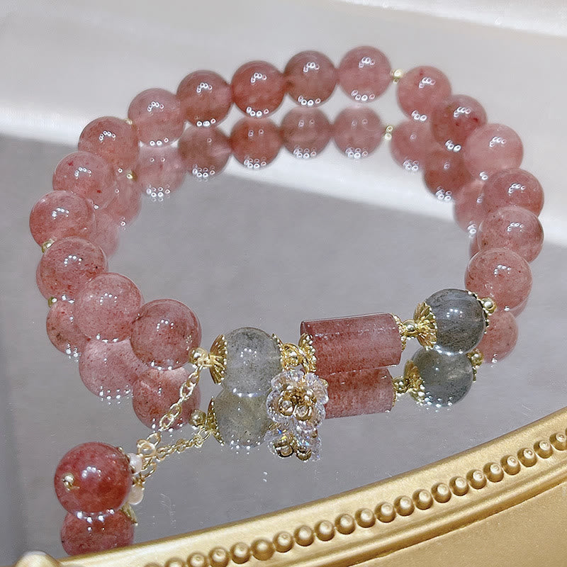 Strawberry Quartz Moonstone Love Bracelet 15-18cm