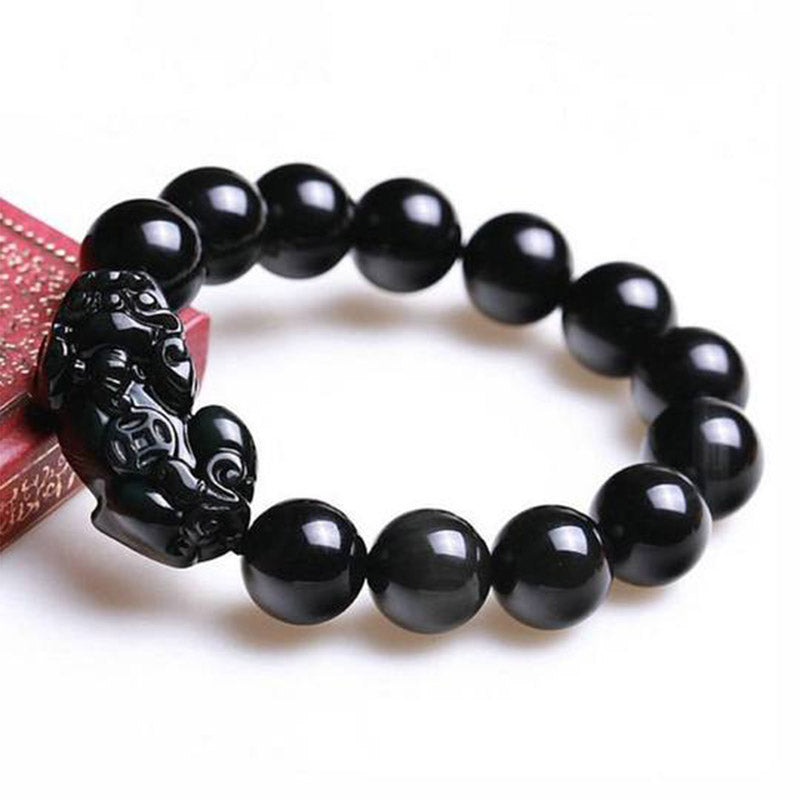 Unisex-Armband mit Obsidian-Pixiu-Reichtum, 10 mm, für Feng Shui