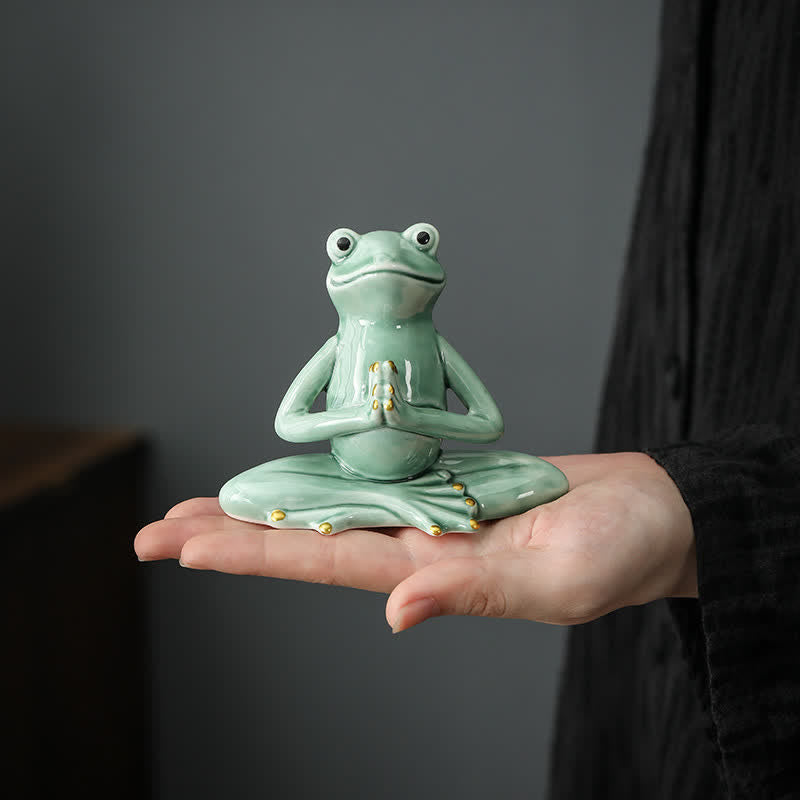 Meditierende Keramik-Zen-Froschstatue zur Dekoration