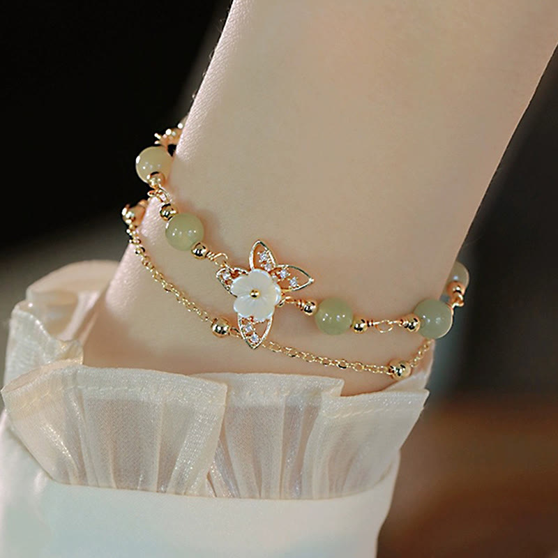 Doppellagiges 14 Karat vergoldetes Jade-Schmetterlings-Glücksarmband