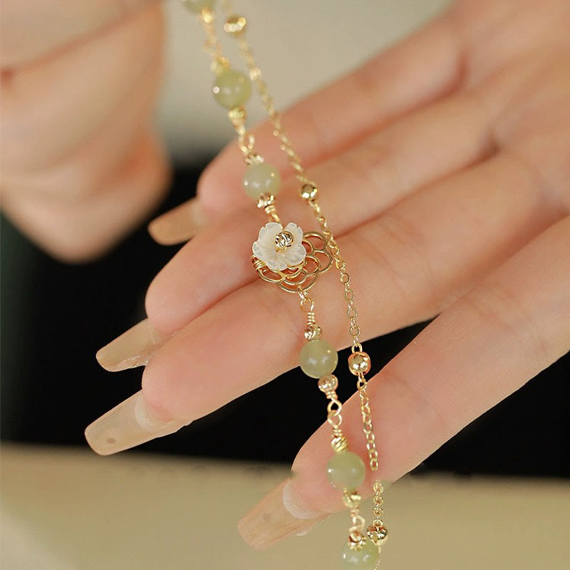 Doppellagiges 14 Karat vergoldetes Jade-Schmetterlings-Glücksarmband