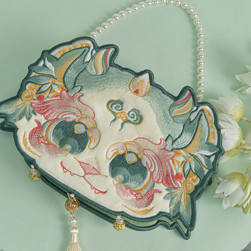 Doppelseitige Umhängetasche mit Bai Ze-Stickerei, 25 cm