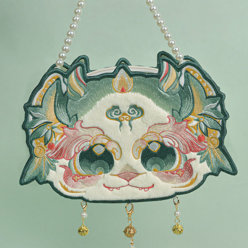 Doppelseitige Umhängetasche mit Bai Ze-Stickerei, 25 cm