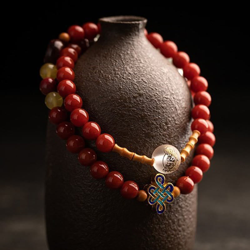 Doppelt gewickeltes chinesisches Sternzeichen-Armband aus rotem Achat zum Schutz