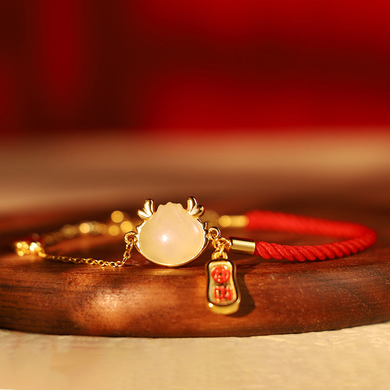 Drachenarmband aus Hetian-Weißjade und 925er Sterlingsilber zum Schutz