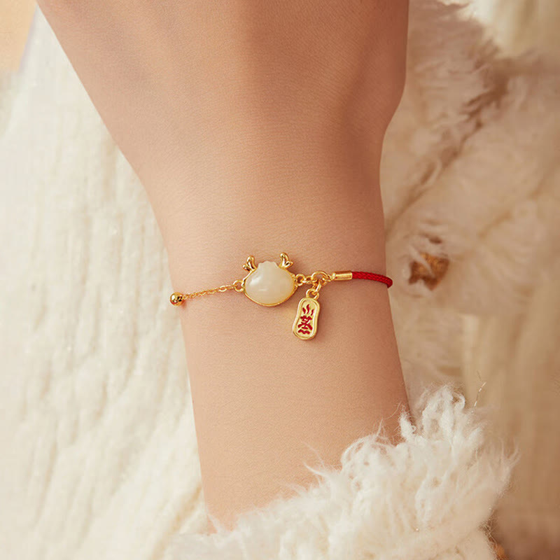 Drachenarmband aus Hetian-Weißjade und 925er Sterlingsilber zum Schutz