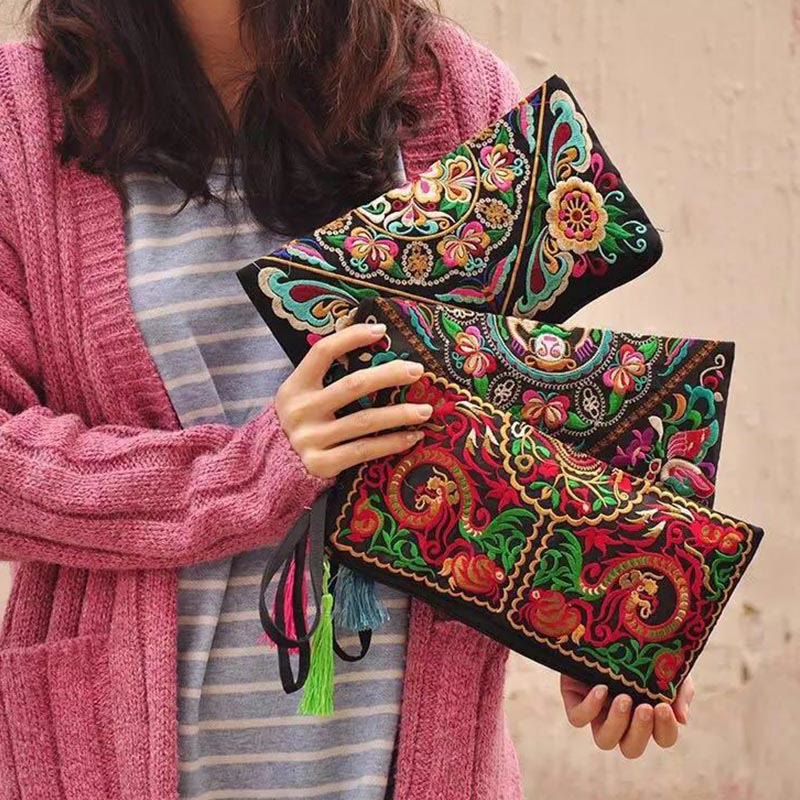 Geldbörse mit Drachen-Schmetterling, spiritueller Kosmos-Blume, 14 x 25 cm