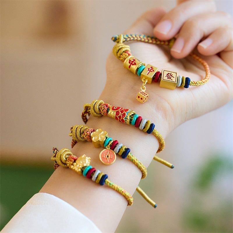 Drachen-Feng-Shui-Glücksarmband mit Kupfermünzen-Anhänger