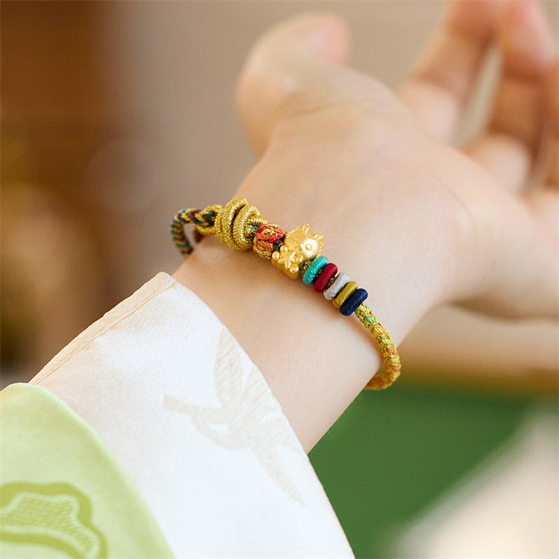 Drachen-Feng-Shui-Glücksarmband mit Kupfermünzen-Anhänger