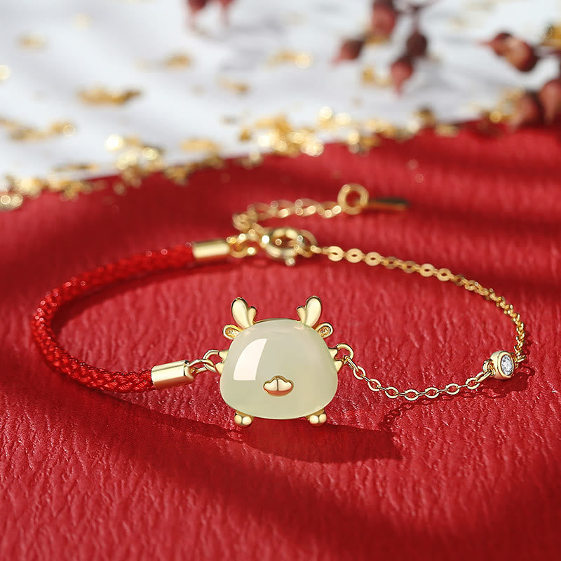 Drachenschmuck | Schutzarmband aus Hetian-Jade und rotem Achat