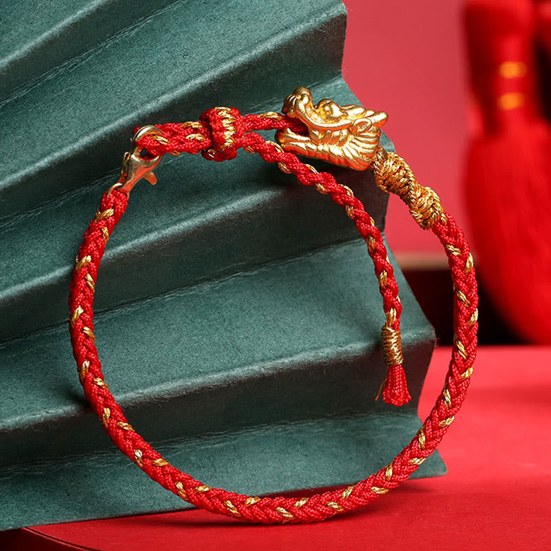 Drachen-Glücksarmband | 999 Sterling Silber Roter Faden Schutz