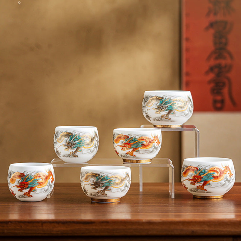 Keramik-Teetasse mit Drachen- und Phönixmotiv, 130 ml, Zen-Dekor, Geschenk