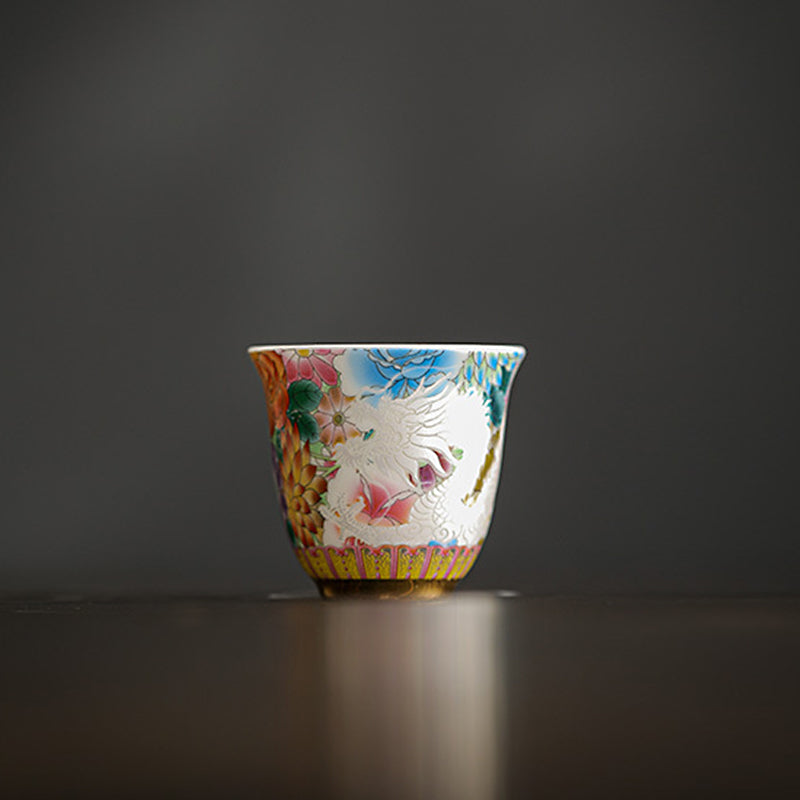 Drache & Phönix Keramik-Teetasse 50 ml | Zen-Dekor