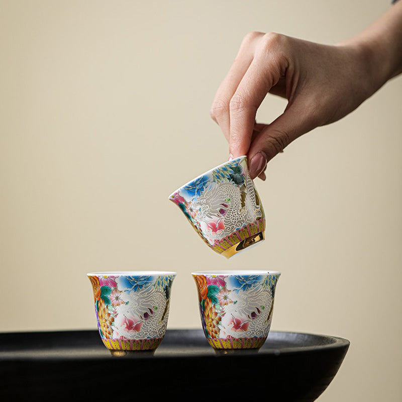 Drache & Phönix Keramik-Teetasse 50 ml | Zen-Dekor