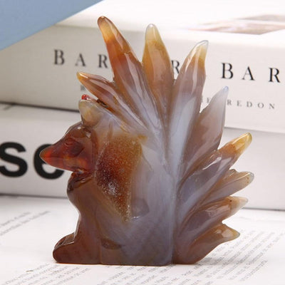 Druzy Achat Neunschwänziger Fuchs Kristallschnitzerei 11-13cm