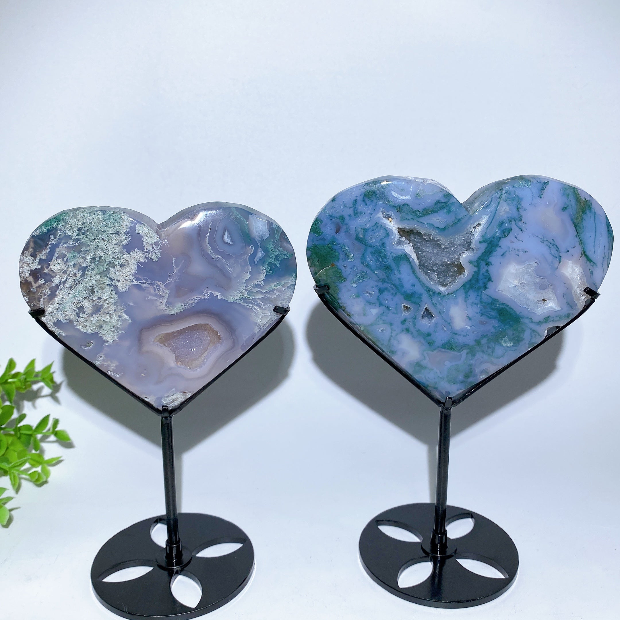 Druzy Moosachat Herz 4-6 Zoll Kristall Display