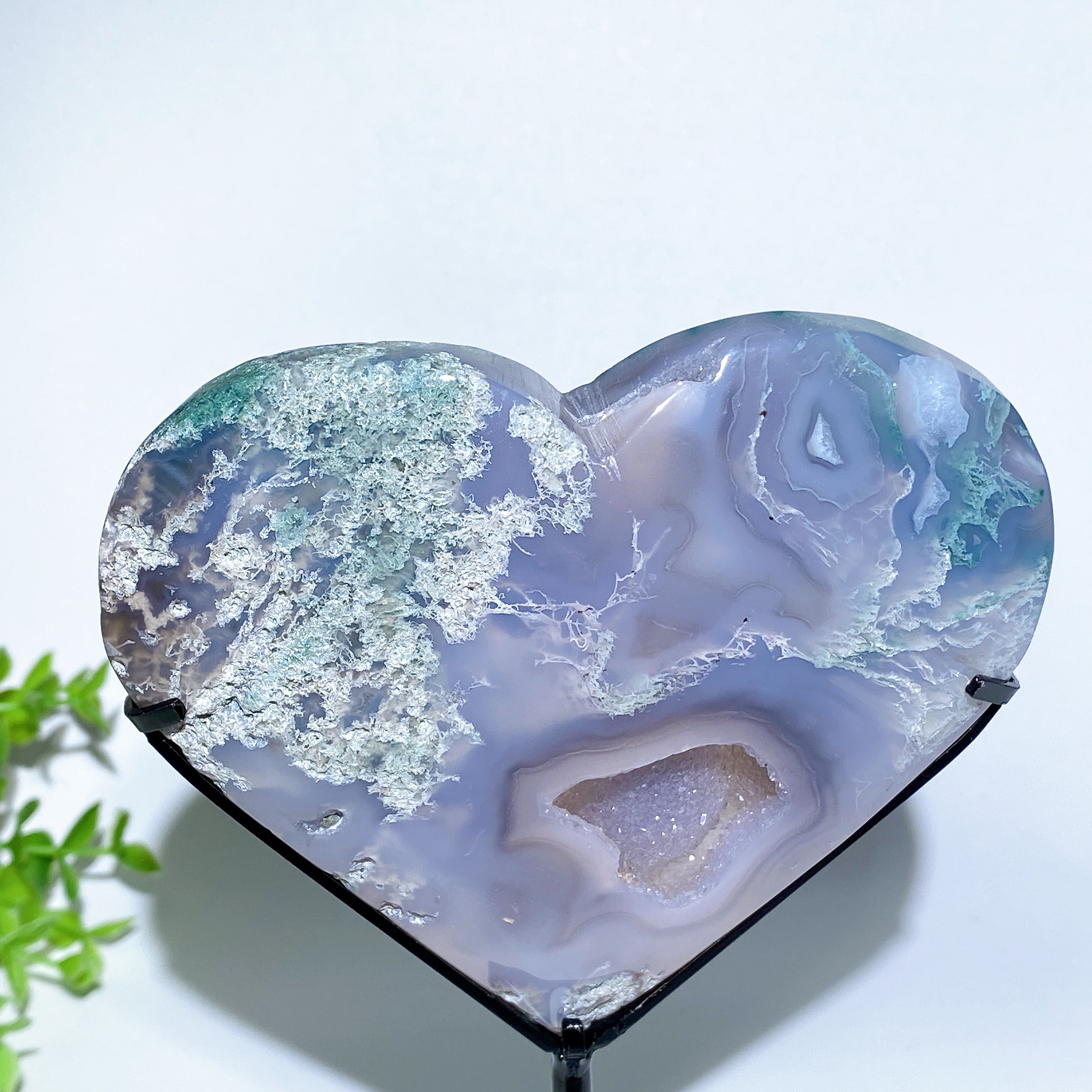 Druzy Moosachat Herz 4-6 Zoll Kristall Display