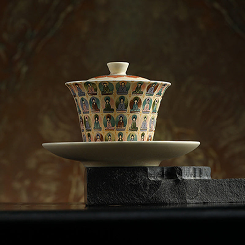 Dunhuang Keramik-Gaiwan mit Tausend Buddhas und Deckel, 150 ml