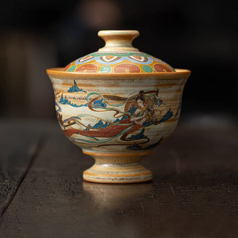 Dunhuang Fliegende Apsaras Keramik-Gaiwan-Teetasse, 150 ml