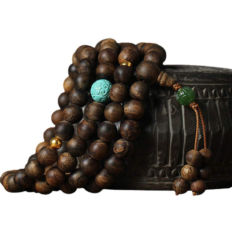 108 Holz-Mala-Perlen, Adlerholz, Türkis-Armband für Meditation