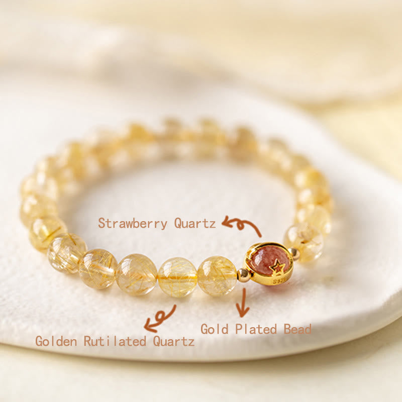 6mm Golden Rutilated Quartz Strawberry Quartz Protection Bracelet