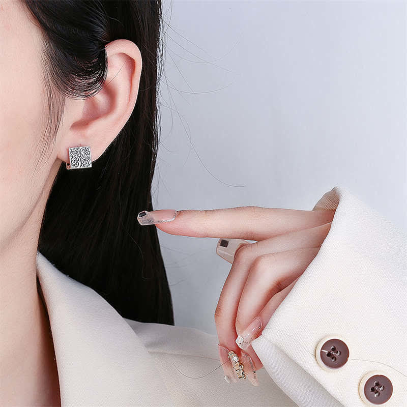 Copper Grass Pattern Square Stud Earrings for Healing Balance