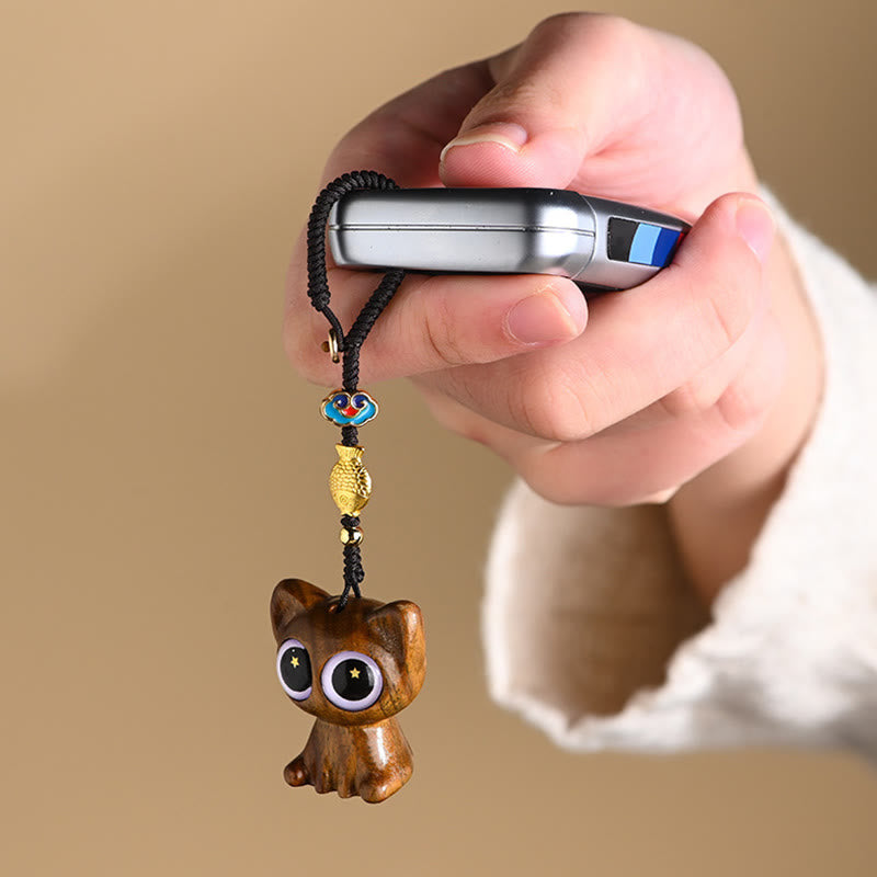 Grüne Sandelholz Koi Fisch Glückskatze Schlüsselanhänger Dekoration