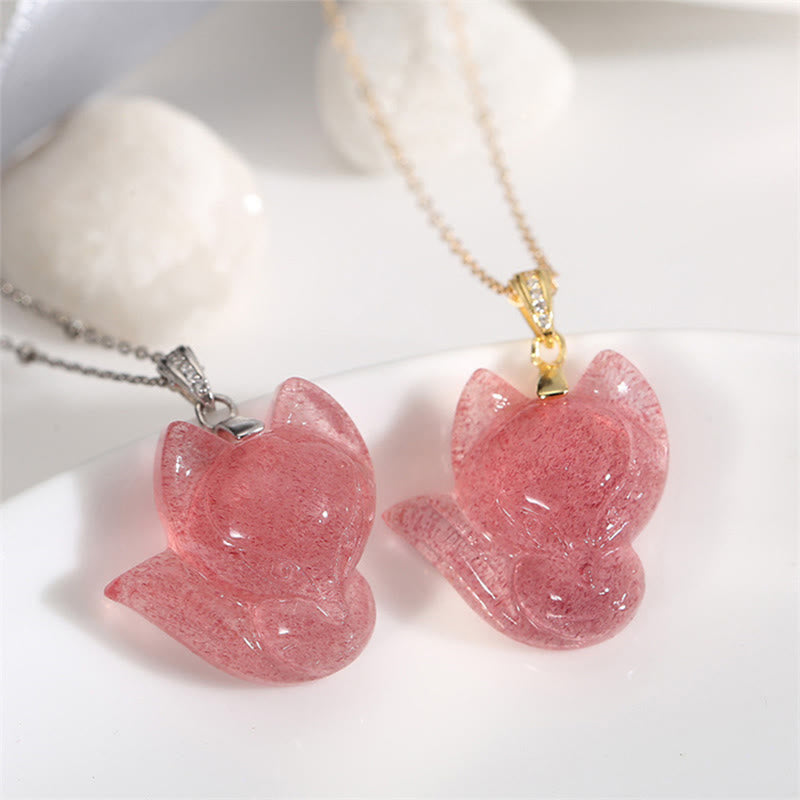 Strawberry Quartz Healing Necklace in 14k Gold Plated Silver