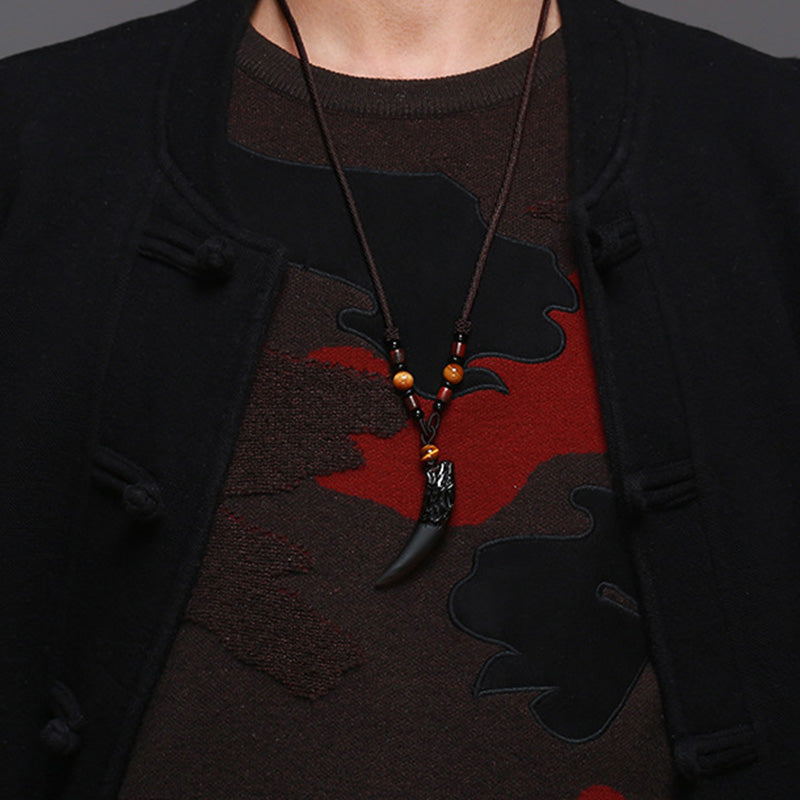 Große Halskette mit Wolfszahnmuster aus Eisobsidian