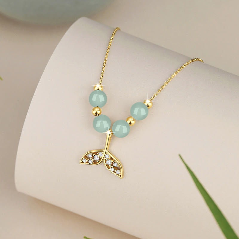 925 Sterling Silber Hetian Jade Glück Fischschwanz Halskette