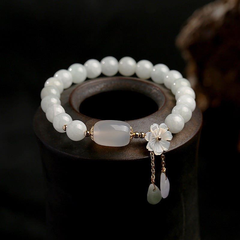 Weißes Jade-Glücks- und Schutzarmband, 7,5 mm Perlen