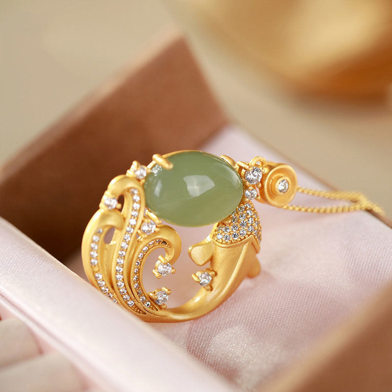 Cyan Jade Koi Fisch Heilung Halskette 40 + 5 cm Unisex