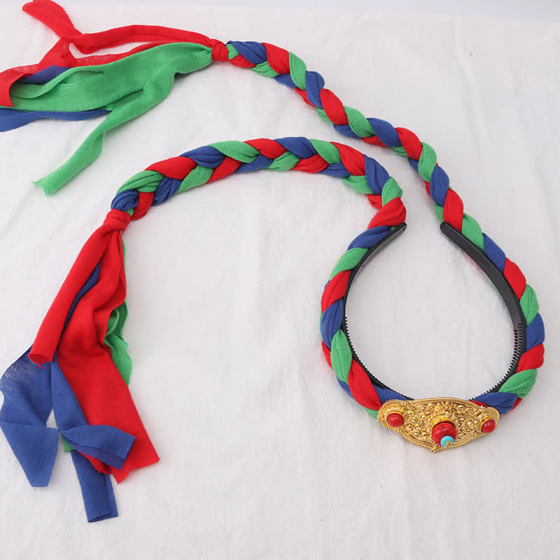 Spirituelles Haar-Accessoire aus Kupfer mit bunten tibetischen Quastenperlen