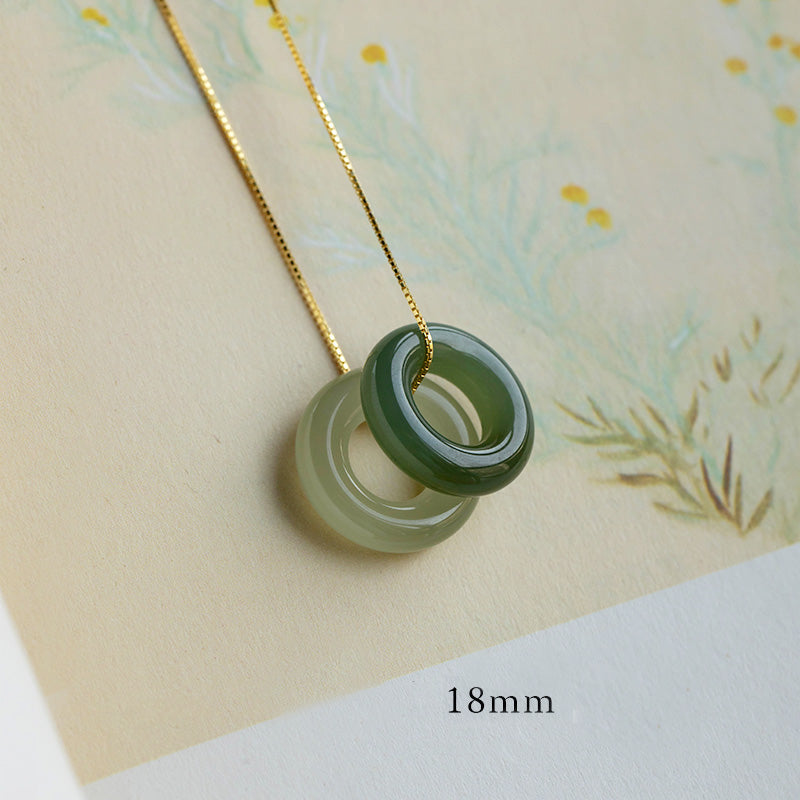 14 mm große Peace-Halskette aus natürlicher Jade und Cyan-Jade für Glück und Fülle