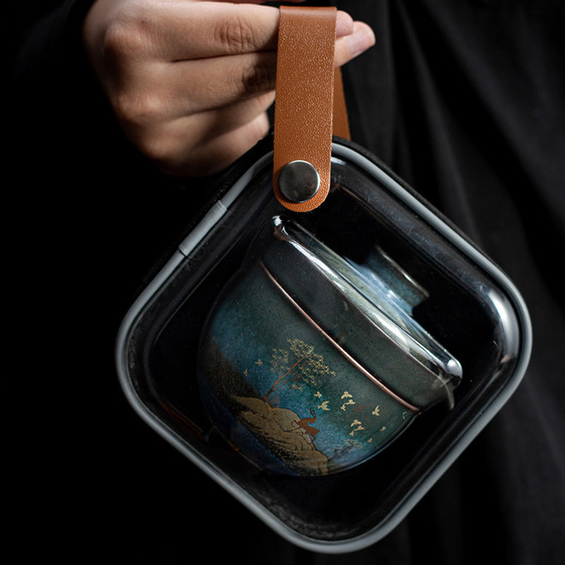 Keramik-Teetasse mit Hirsch- und Katzen-Design für spirituelle Gelassenheit