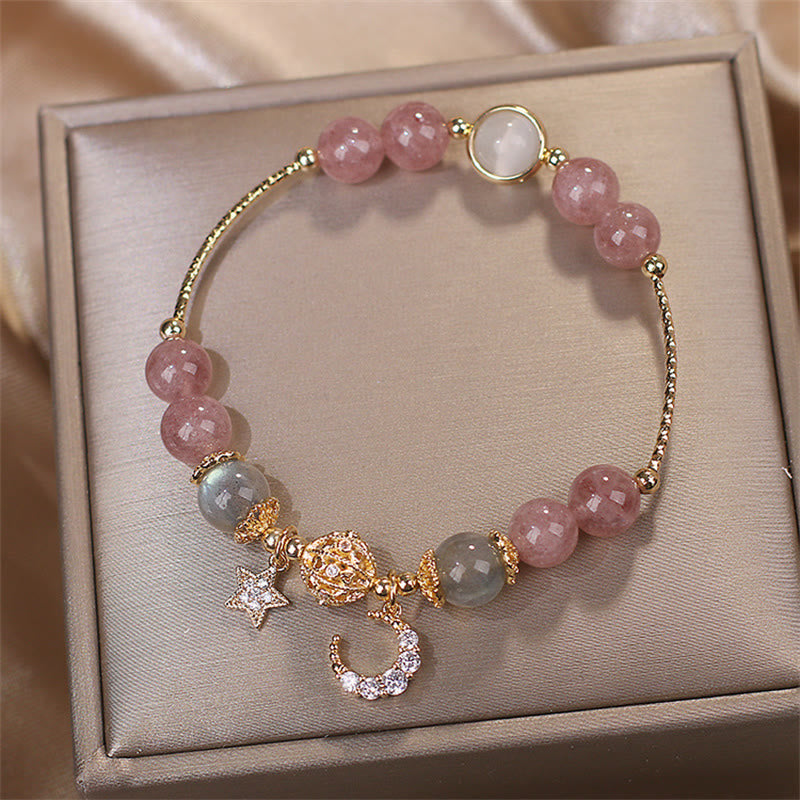 Moon Star Love Bracelet | Strawberry Quartz & Moonstone