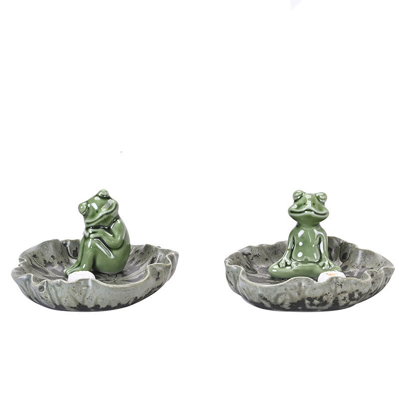 Ceramic Incense Burner | Lotus Leaf Meditation Frog 11cm