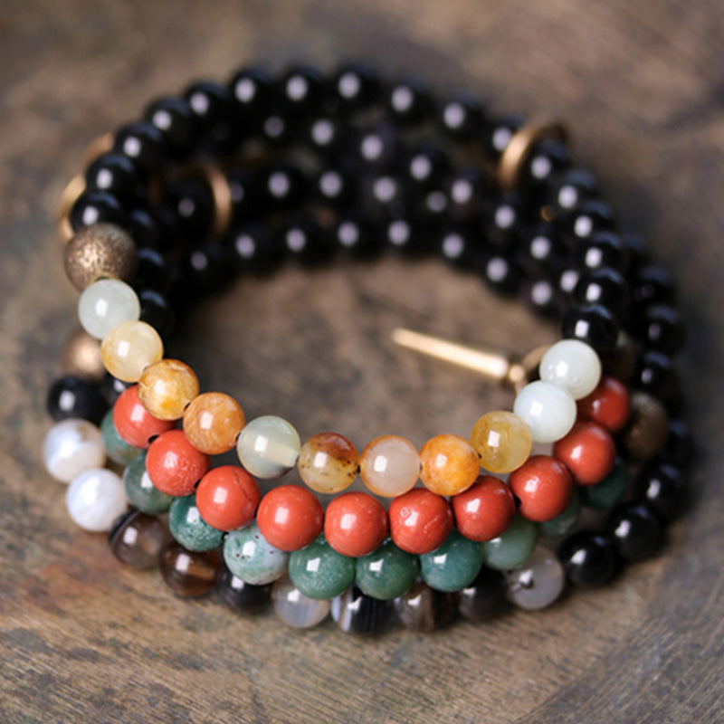 Schwarzes Obsidian & Sodalith Kraft-Paararmband