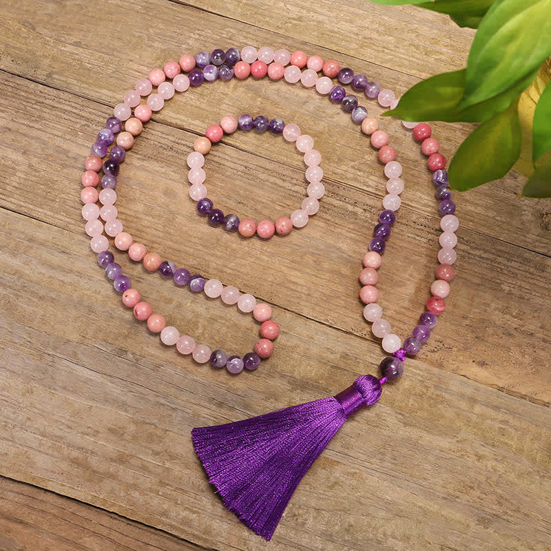 Amethyst Rosenquarz 108 Perlen Edelstein Mala Armband