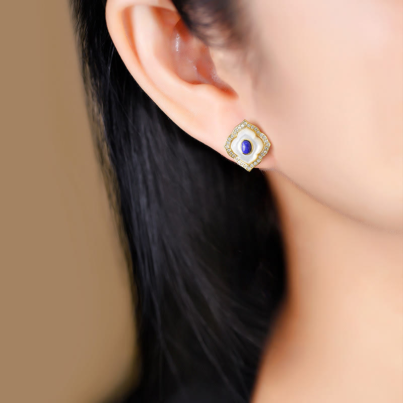 Spirituelle Halskette und Ohrringe aus Sterlingsilber mit Tridacna-Lazurit