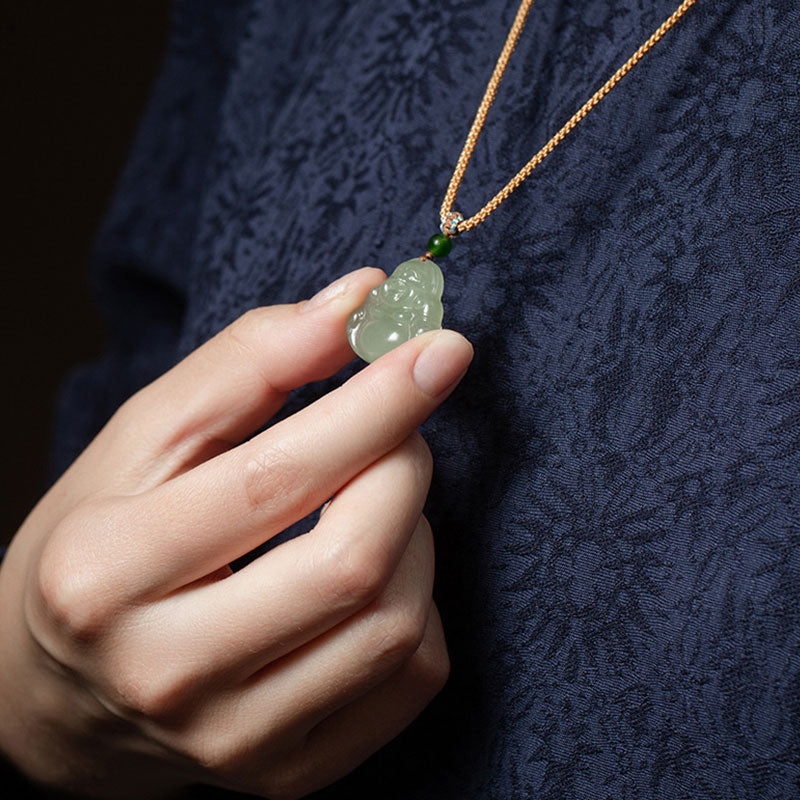 Lachender Buddha Jade Lotus Wohlstandskette